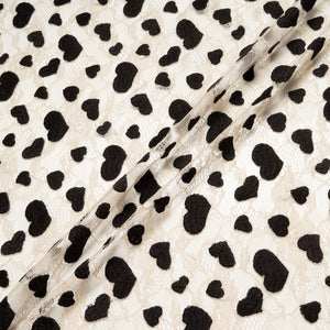 Black Flocked Heart Embroidered Chantilly Lace