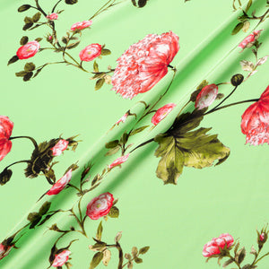 Pink Shaded Floral Printed Green Silk Crêpe