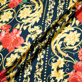Red Rose & Yellow Baroque Printed Silk Twill