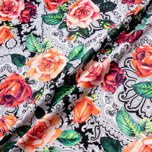 Orange & Red Rose Printed Superfine Cotton