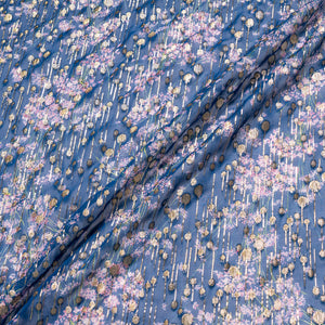 Delicate Floral Printed Jacquard Blue Georgette