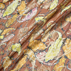 Paisley Printed Brown Silk Metallic Jacquard
