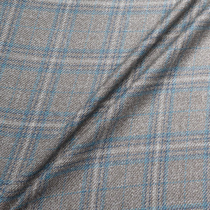Soft Brown & Teal Check Wool, Silk & Linen Blend