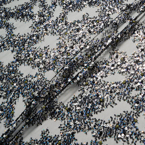 Multi-Coloured Sequinned Black Stretch Tulle