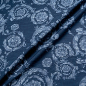 Floral Printed Dark Blue Stretch Cotton Denim