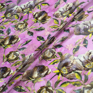 Floral Printed Deep Pink Silk Chiffon Jacquard