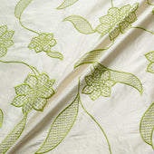 Lime Floral Embroidered Beige Silk Dupion