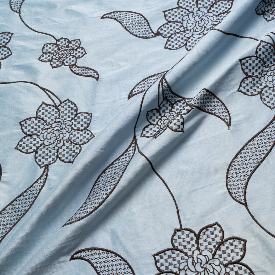Grey/Gold Floral Embroidered Silk