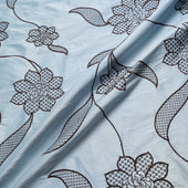 Floral Embroidered Sky Blue Silk Dupion