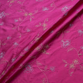 Electric Pink Floral Embroidered Silk Dupion