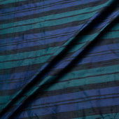 Dark Blue & Green Striped Silk Shantung