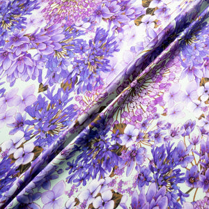 Purple Floral Printed Pure Silk Crêpe