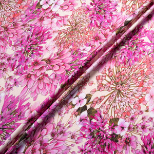 Fuchsia Pink Floral Printed Pure Silk Crêpe