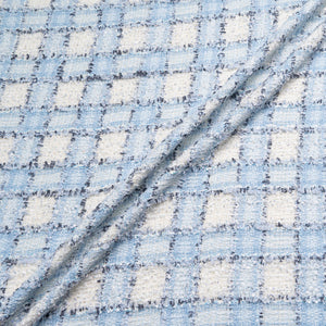 Blue & Ivory Sequinned Cotton Blend Bouclé