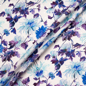 Blue & Purple Floral Printed Silk Jacquard