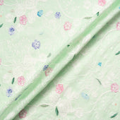 Multi Floral Embroidered Soft Green Cotton (A 2.80m Piece)