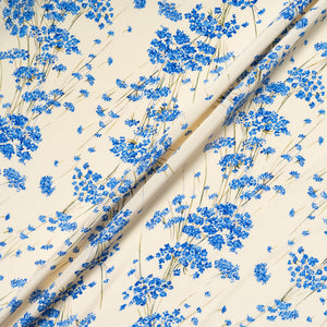 Blue Wild Floral Printed Cream Pure Silk Crêpe