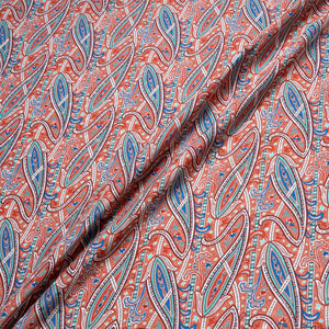 Red & Blue Paisley Printed Silk Jacquard