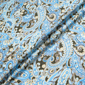 Sky Blue & Dark Green Paisley Printed Silk Jacquard