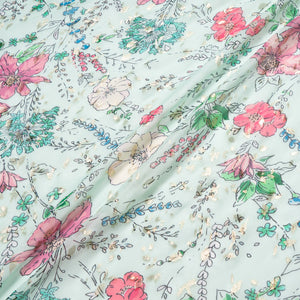 Multi 'Sketched' Floral Metallic Jacquard Georgette