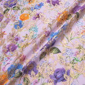 Floral Printed Lilac Cotton Metallic Jacquard Voile