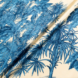 Blue Palm Tree Printed Silk Jacquard