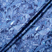 Deep Blue Leaf Printed Silk Twill