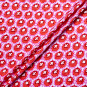 Red & Pink Geo Retro Floral Printed Silk Jacquard