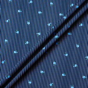 White Striped Floral Printed Midnight Superfine Cotton