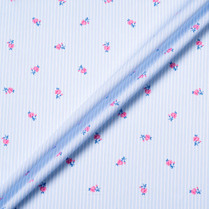White Striped & Floral Baby Blue Superfine Cotton