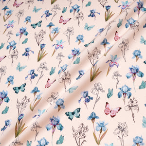 Blue & Red Butterfly & Floral Printed Pure Cotton
