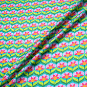 Pink & Green Geo Floral Printed Pure Silk Jacquard