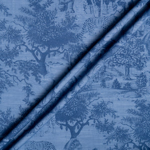 Mid blue Jungle Printed Stretch Cotton Denim