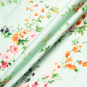 Dainty Floral Printed Mint Double Silk Organza