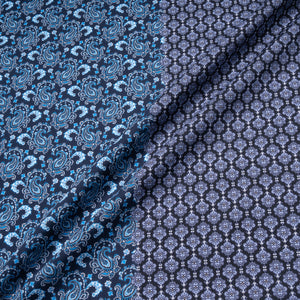 Dark Blue Paisley & Geo Double Printed Cotton
