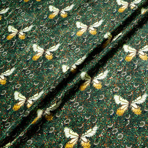 Yellow Butterfly Printed Green Silk Jacquard