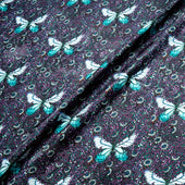 Turquoise Butterfly Printed Purple Silk Jacquard