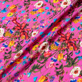 Floral & Bow Printed Bright Pink Merino Wool