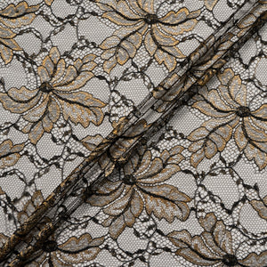 Gold Floral Black Chantilly Lace
