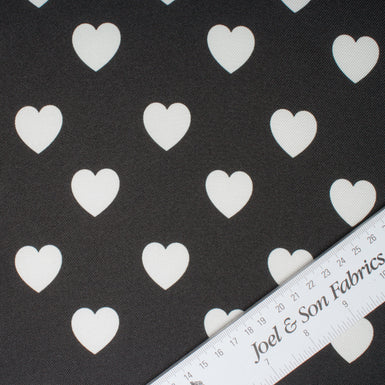 Black & White Heart Poly Printed Twill