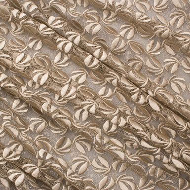 Champagne Beige Embroidered Petal Lace Fabric