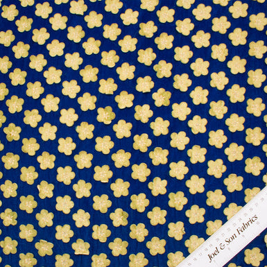 Yellow Floral Embroidered Blue Velvet