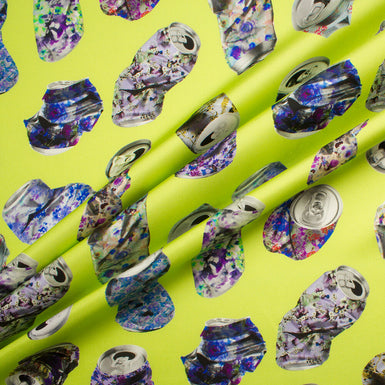 Lime Green/Floral 'Soda Cans' Silk Twill (A 2.10m Piece)