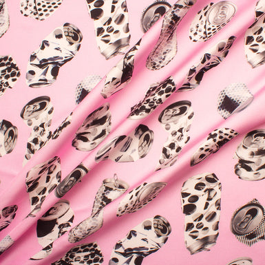 Pink/Spotted 'Soda Cans' Printed Silk Twill