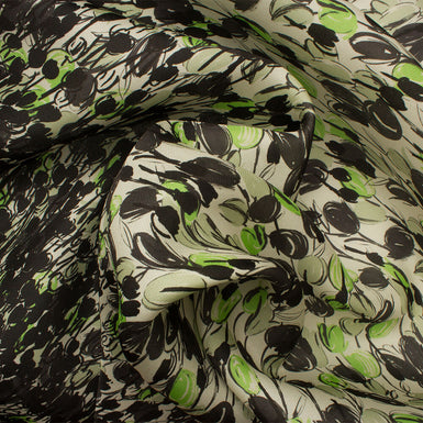Green/Black Printed Silk Gazar