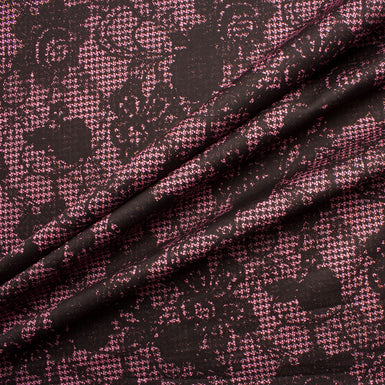 Black/Pink Lace Effect Printed Cotton