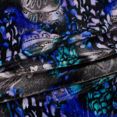 Blue Floral Printed Velvet