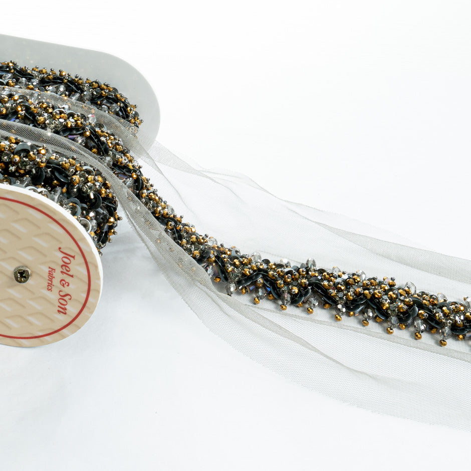 beaded trimmings for dresses Dark Grey Bead Trim