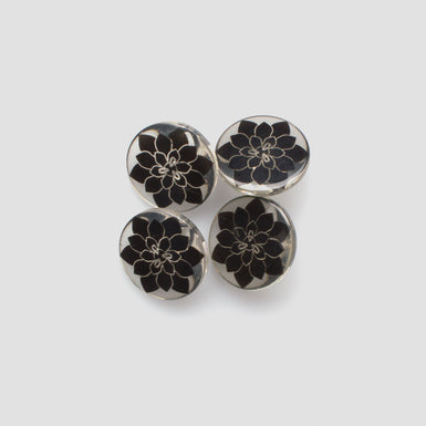 Black Floral Clear Set Button - Small