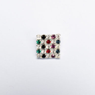 Multi-Coloured Diamanté Square Silver Button